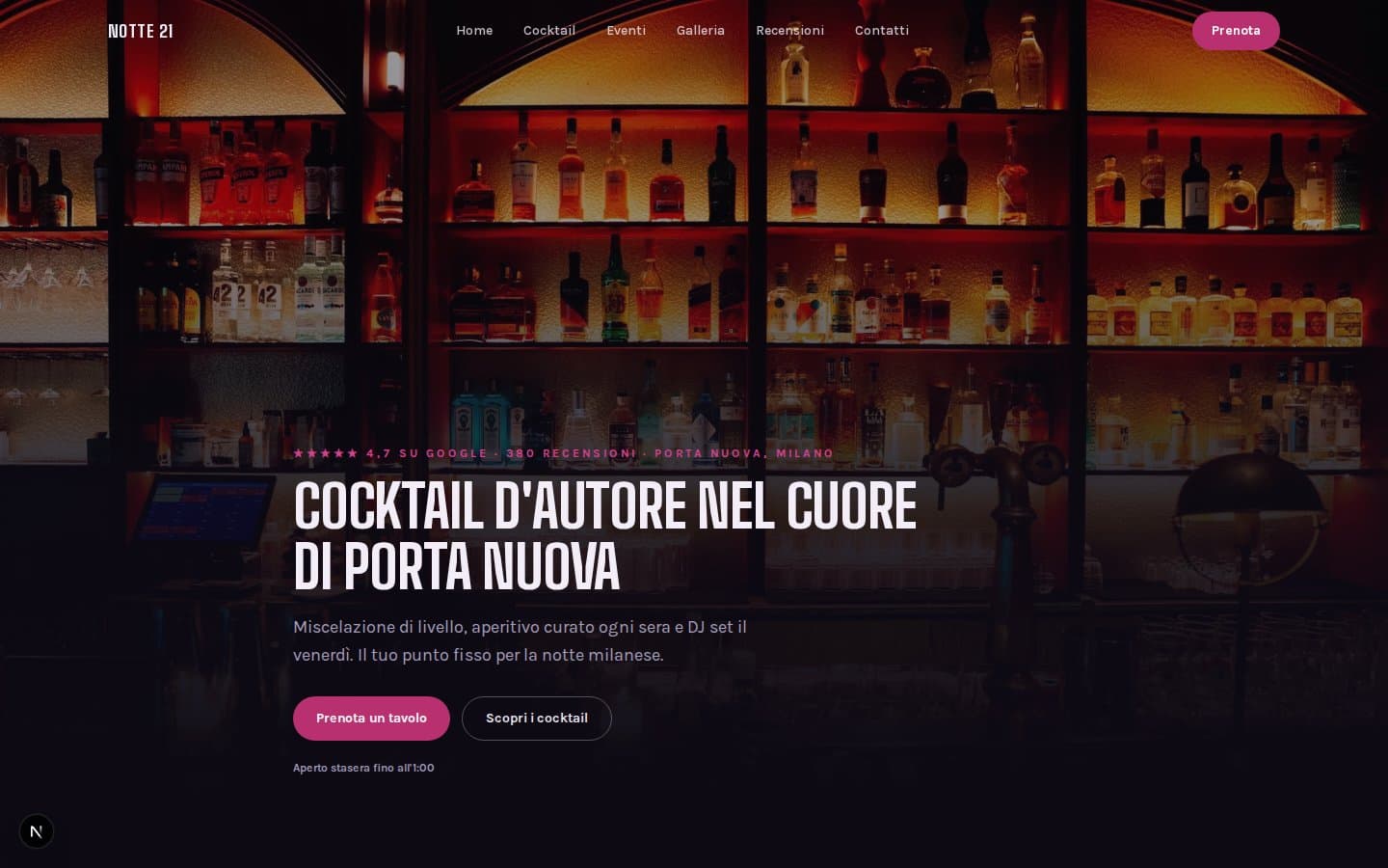 Anteprima desktop del sito Notte 21